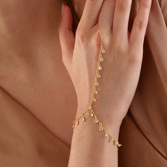 Gilaym jewellery Jewelry - 14K Gold Plated Slave Bracelet-Minimalist Hand Chain Bracelet-925 Sterling Silve